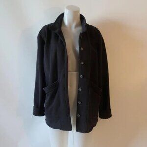 Womens Leallo Black Button-Up Cotton Sweatshirt Cardigan L